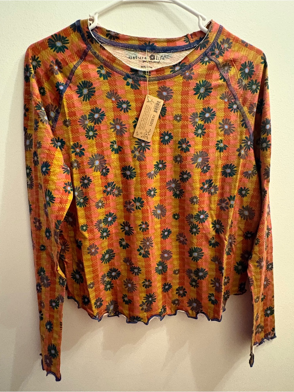 Natural Life Women's Orange Floral Long Sleeve Top